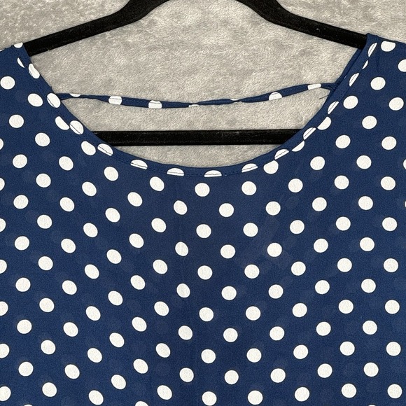 Come Vintage 3X Shirt Top Navy Blue Polka Dot Flutter Short Sleeve Round Neck - Picture 2 of 8